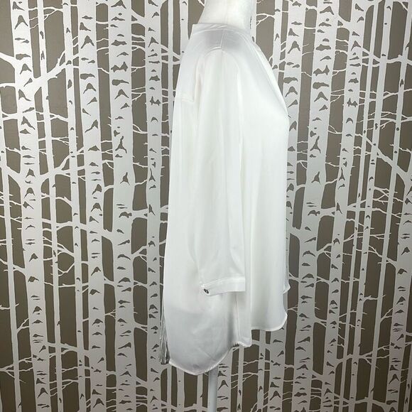 Chico’s Metallic Pleats Tenna II 3/4 Sleeve Blouse 1 Optic White Silver - Picture 15 of 16